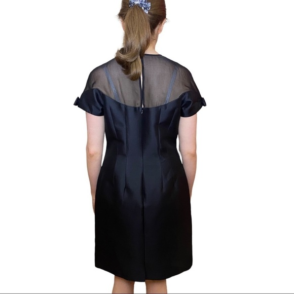 Teri Jon by Rickie Freeman Illusion Yoke Satin Cocktail Dress Size 10 Black - Picture 3 of 13